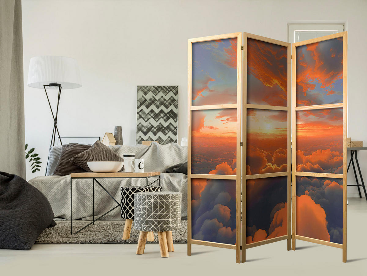 PARAVENT Japanischer 3-tlg 135x172 cm Sonnenaufgang 3D - Multicolor, Holz/Textil (135/172/3cm) - Muralo