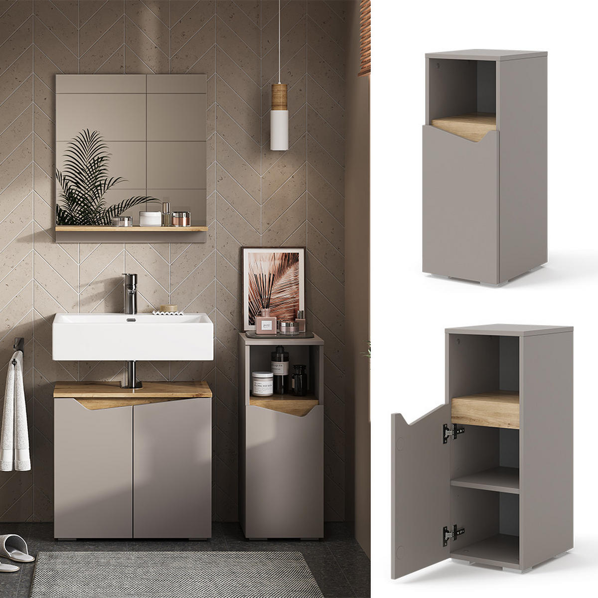 MIDISCHRANK Marelle Greige 30 x 74.5 cm mit Tür und offenem Fach - Greige, Holzwerkstoff (30/74.5/35cm) - Vicco