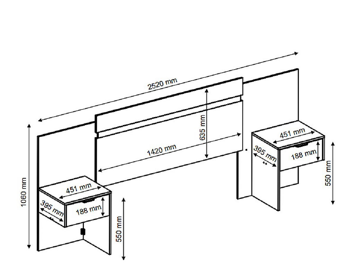 BETTKOPFTEIL ausziehbar mit integrierten Nachttischen - 140/160 cm - Eichefarben - PARATI - Eichefarben, Holz (252/106/39.5cm) - Vente-Unique