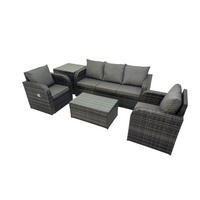 GARTENMÖBELSET mit Couchtisch Polyrattan 5-Sitzer - Dunkelgrau/Grau, Glas/Kunststoff - Fimous