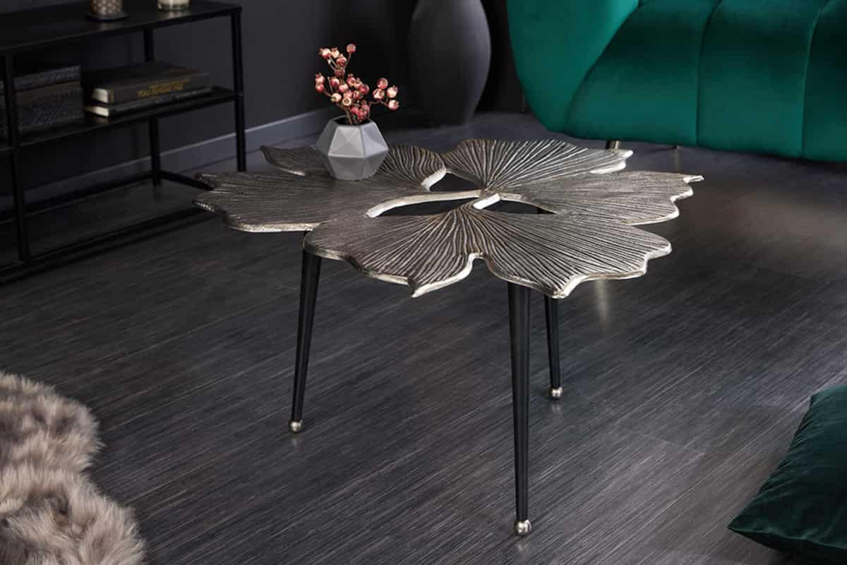 COUCHTISCH GINKGO LEAFS rechteckig Silber 75cm - Silberfarben/Schwarz, Metall (75/75/40cm) - riess-ambiente