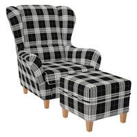 OHRENSESSEL Sofia Relaxsessel mit Hocke | Design Oxford kariert - Edelstahlfarben, Textil (92/68/95cm) - Supellex