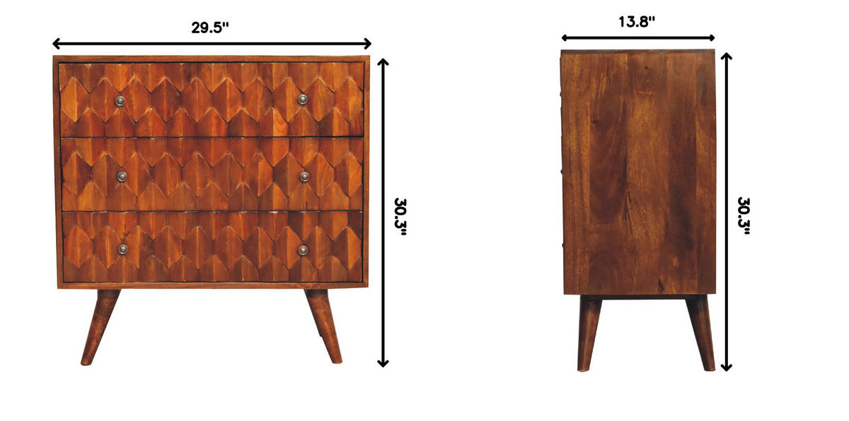 KOMMODE aus Massivholz, 3 Schubladen, Nordische Beine - Messingfarben/Braun, Holz/Metall (75/77/35cm) - Artisan Furniture