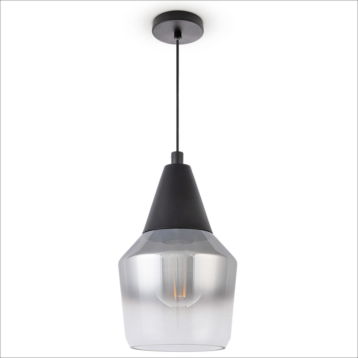 PENDELLEUCHTE Diana - Chromfarben/Schwarz, Metall (13.7/13.7/21.1cm) - Paco Home