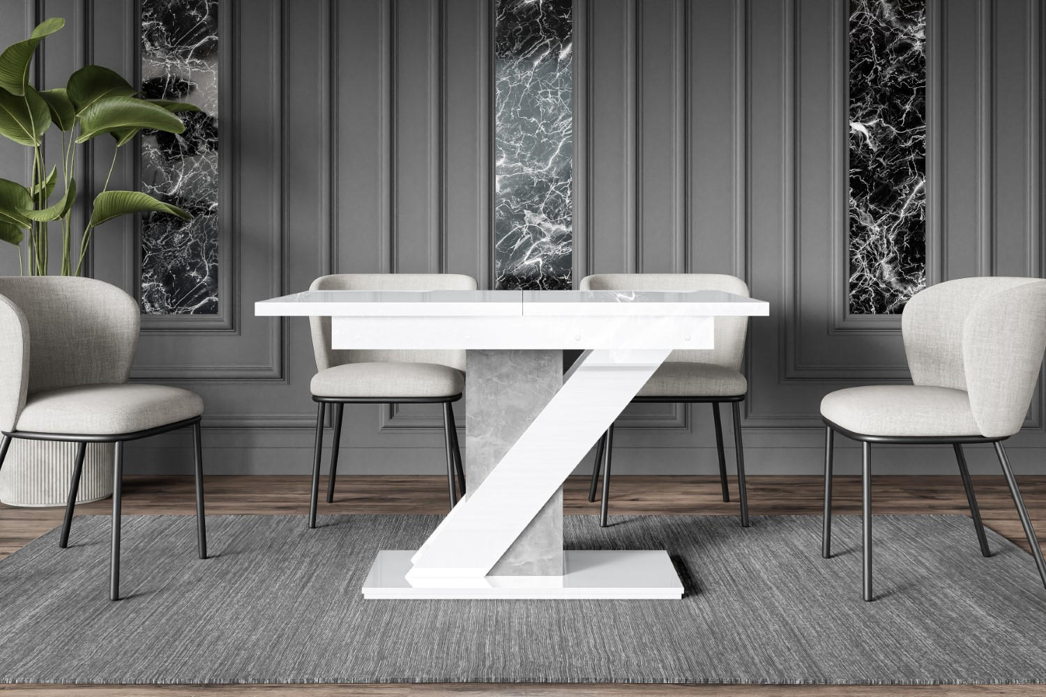 ESSTISCH ausziehbar 120 -160x80x75 cm - Hochglanz Weiß/Betonoptik - EVA - Weiß, Holzwerkstoff (120/80/75cm) - ALTDECOR