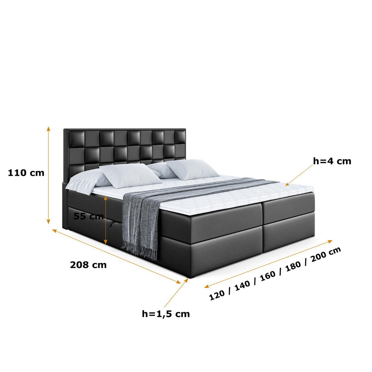 BOXBETT mit H4-Matratze und Lattenrost- ZAFIRA-BZ - 160x200 - Schwarz Kunstleder - Schwarz, Holzwerkstoff (160/200cm) - ALTDECOR