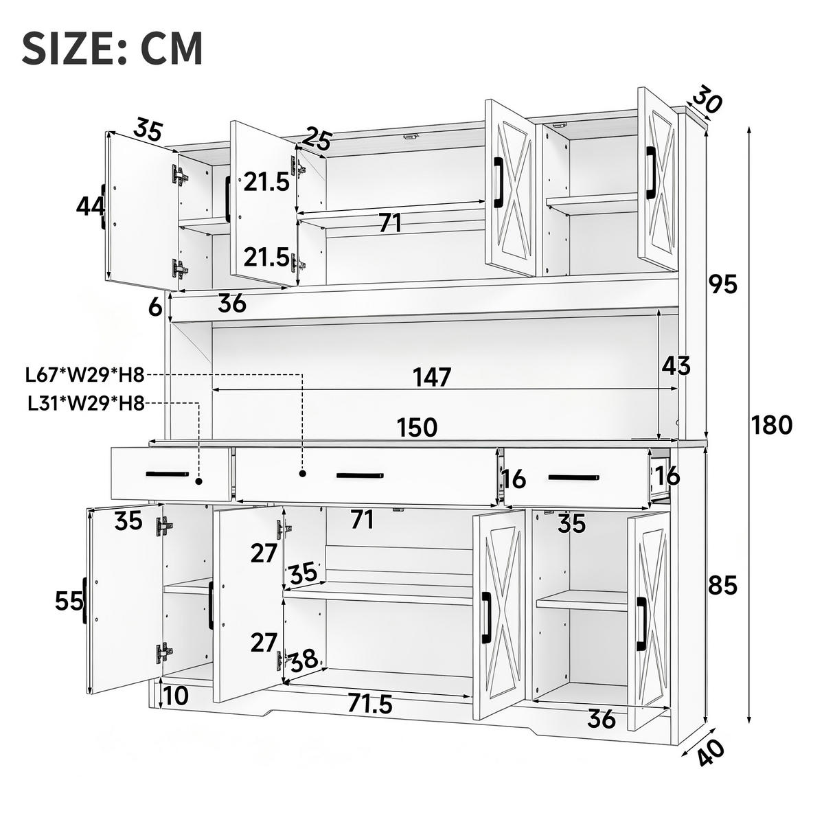 GESCHIRRSCHRANK Schwarz 150/40/180 - Schwarz, Holzwerkstoff (150/180/40cm)
