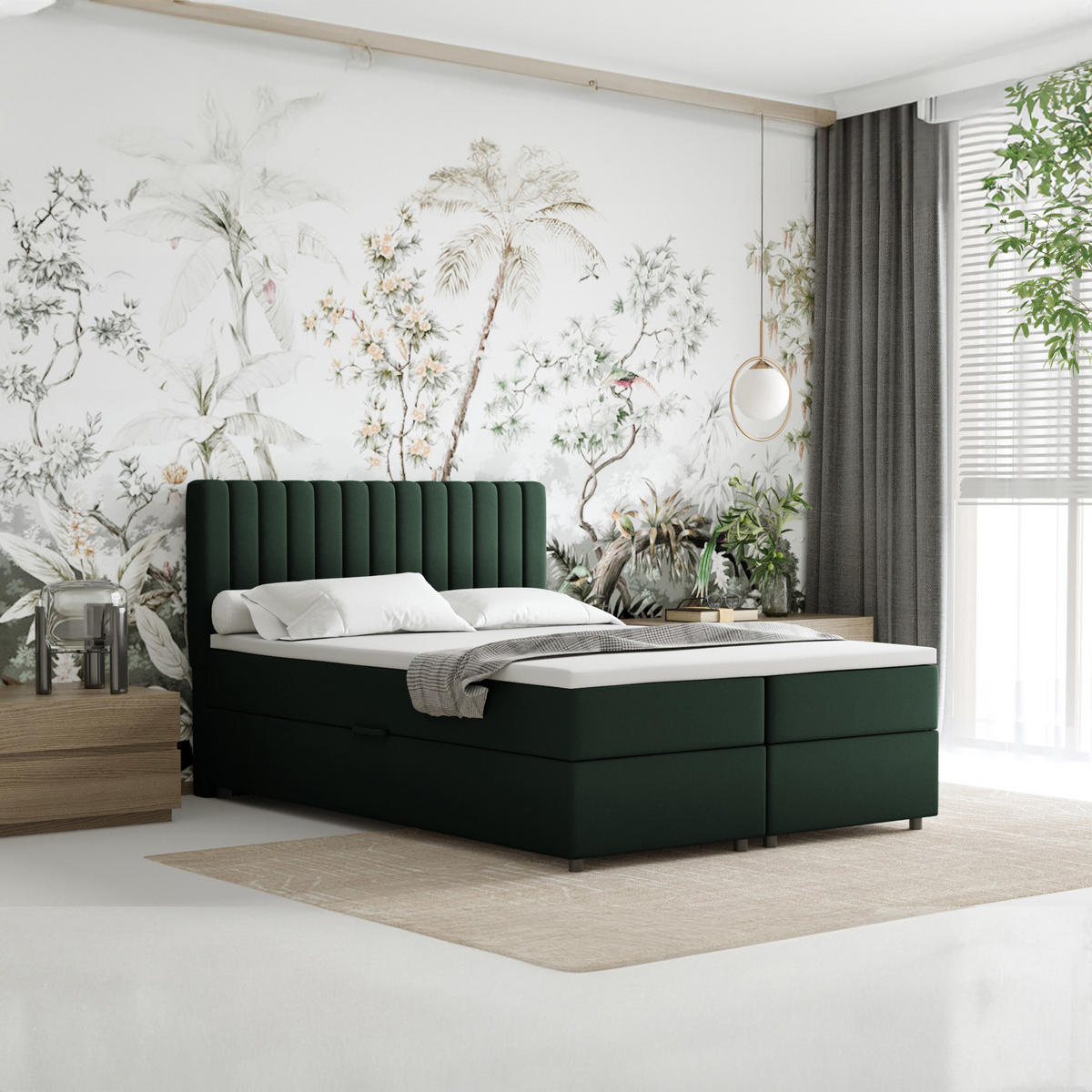 BOXBETT Everest grön 140 x 200 cm Doppelbett mit hochwertiger Bonell-Matratze und Topper - Grün, Holz (140/200cm) - Panda Möbel