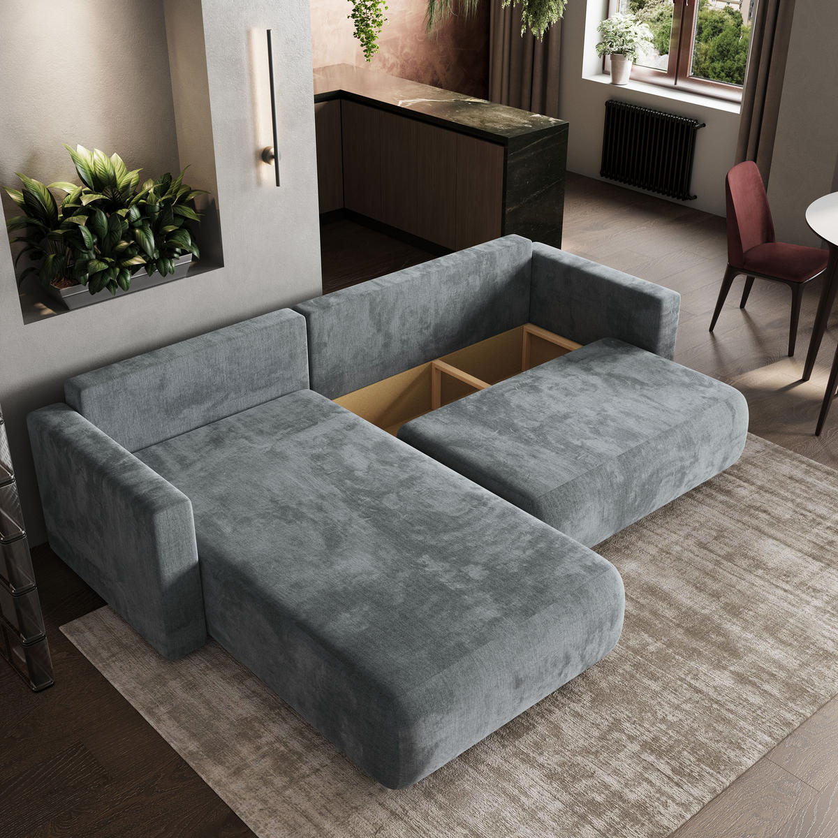 ROHOVÁ SEDAČKA TURIN šedá - šedá, dřevo/textil (265/183cm) - MASSENO