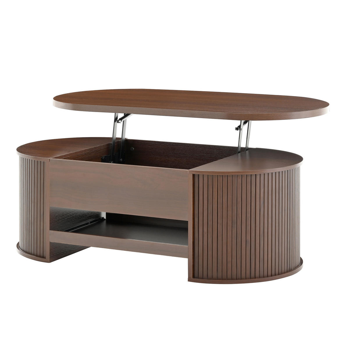 COUCHTISCH in Nussbaumfarben Wohnzimmertisch mit anhebbarer Tischplatte und ausziehbarem Regal, B110/T55.5/H40cm - Nussbaumfarben, Holzwerkstoff/Metall (55.5/110/55cm) - STILVORA