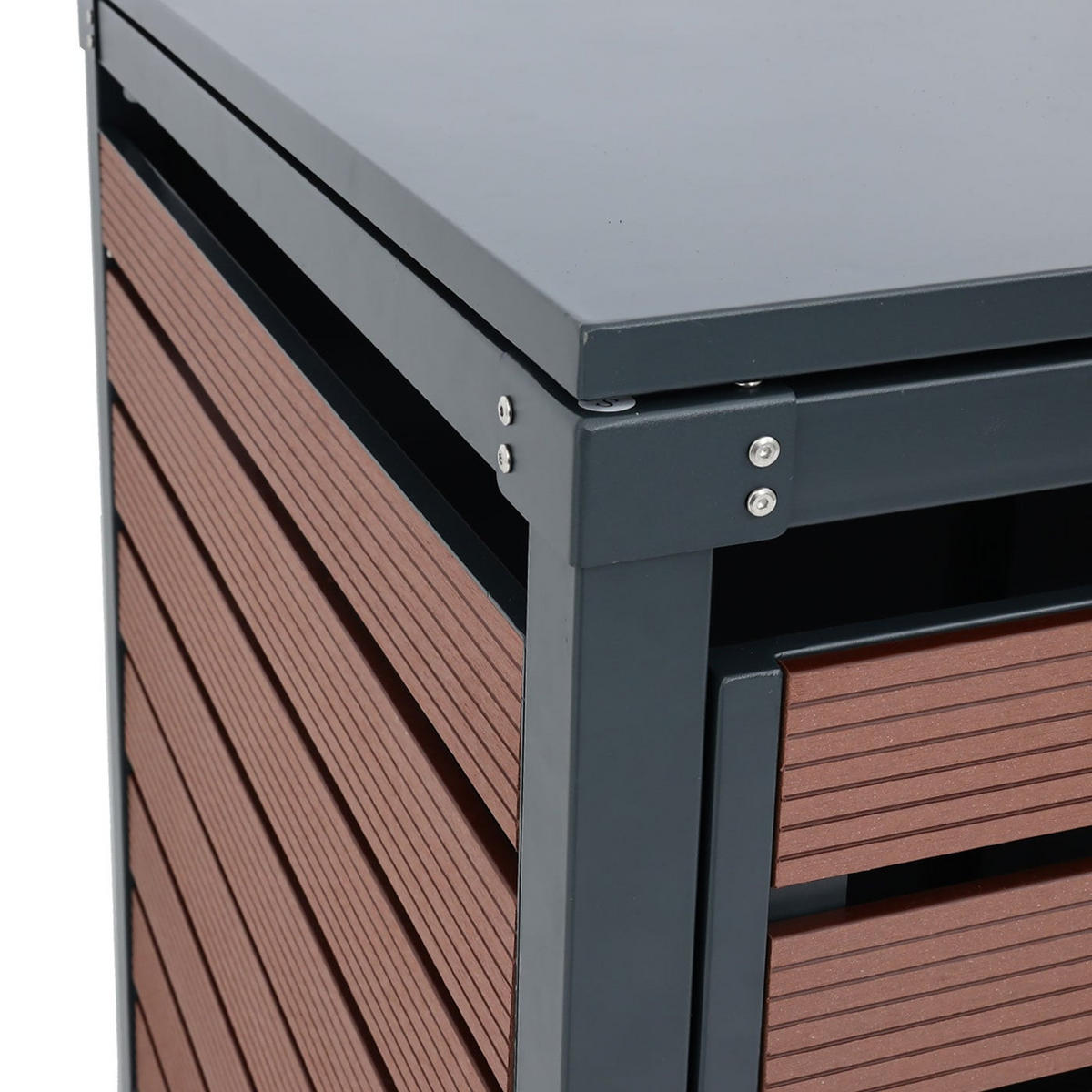 MÜLLTONNENBOX 3er HxBxT 119x205x84cm Walnuss-Holzoptik WPC Metall 109kg - Braun, Metall (205/119/84cm) - PROREGAL