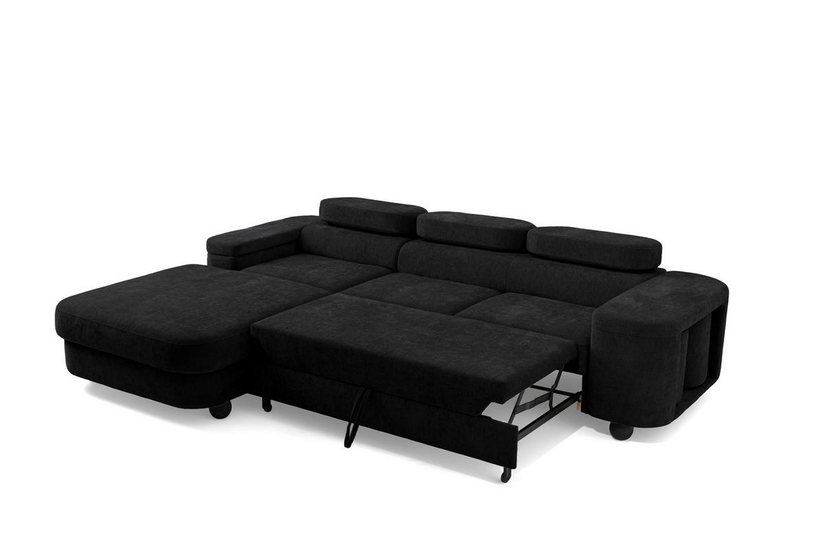 ECKSOFA LOVE L Links mit Schlaffunktion 124x210 Chenille Schwarz - Schwarz, Holz/Textil (284/205cm) - Muffo