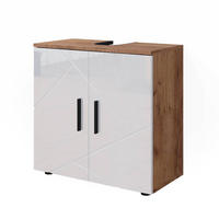 WASCHBECKENUNTERSCHRANK Irma Weiß Hochglanz/Goldkraft Eiche 60 x 59 cm - Honigeiche/Weiß Hochglanz, Holzwerkstoff (60/59/30cm) - Vicco