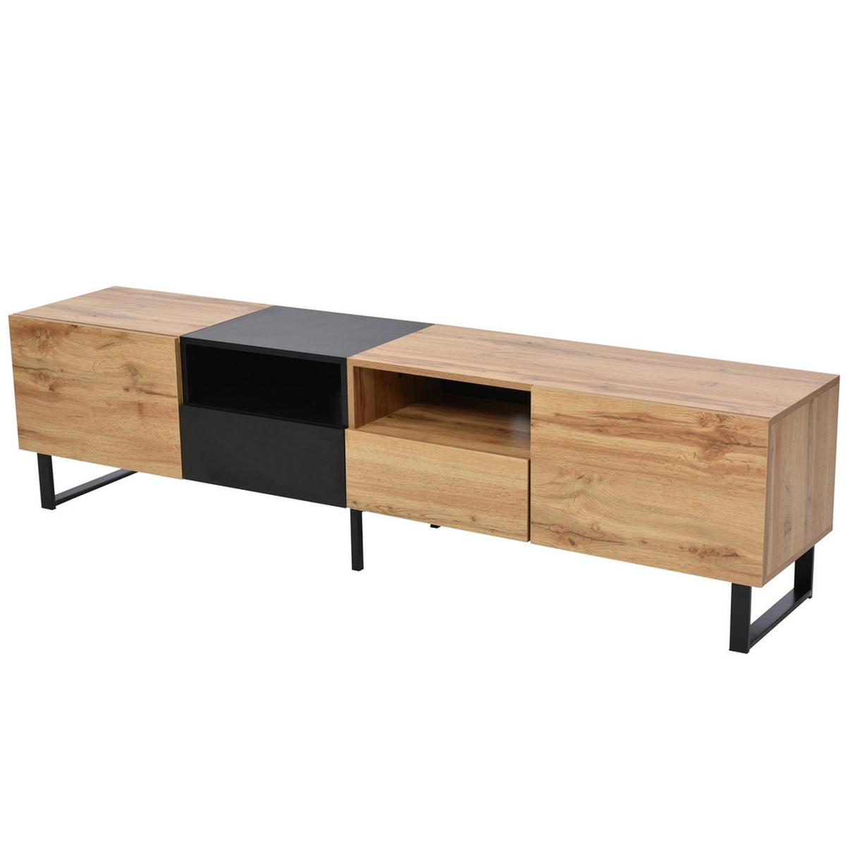 TV-STÄNDER Modern Schwarz & Holzfarbe geräumiger Stauraum robust - Braun, Holz (43.5/23/61.5cm) - FLIEKS