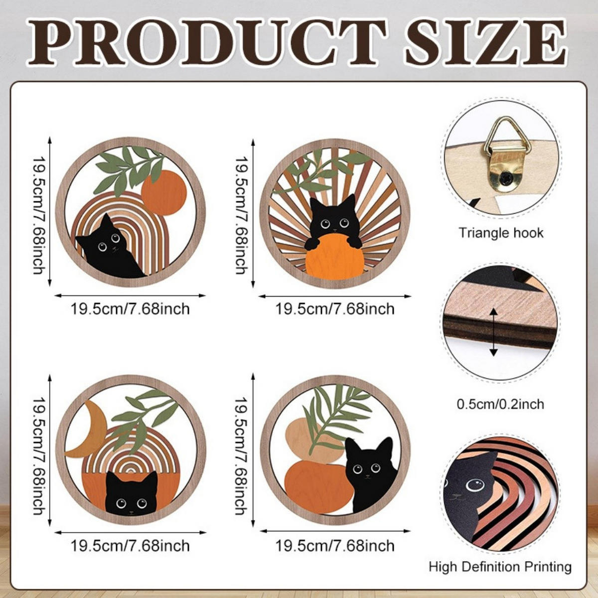 WANDDEKO 19,5x19,5cm Katze Mondmotiv 4er Set - Akaziefarben, Holzwerkstoff (20/1cm) - Weltevree