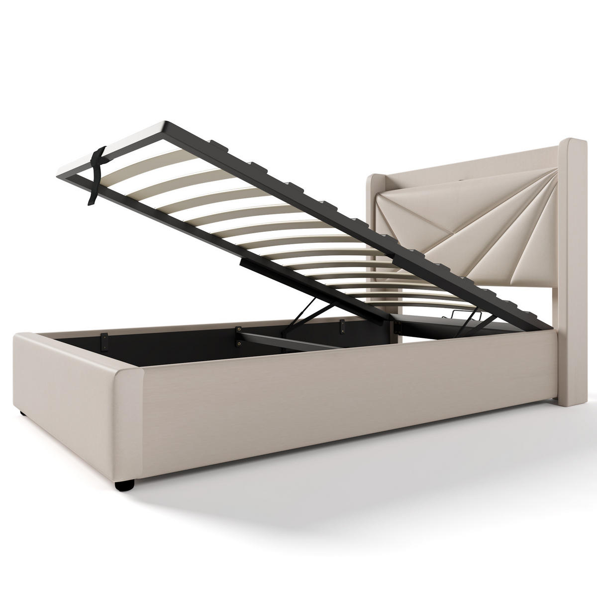 POLSTERBETT 90/200 cm in Beige mit Bettkasten und USB- und Type-C-Anschlüssen - Beige, Textil (90/200cm) - Flora Grace