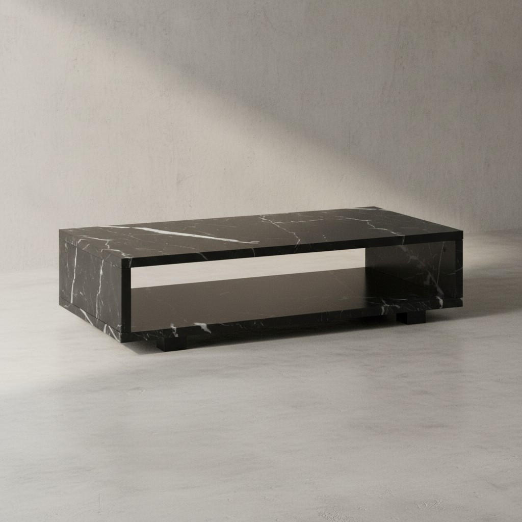 COUCHTISCH in Stein-Optik Modern mit Stauraum Rechteckig Schlicht, Schwarz 100x50x25 cm - Schwarz, Kunststoff (50/100/25cm) - KADIMA DESIGN