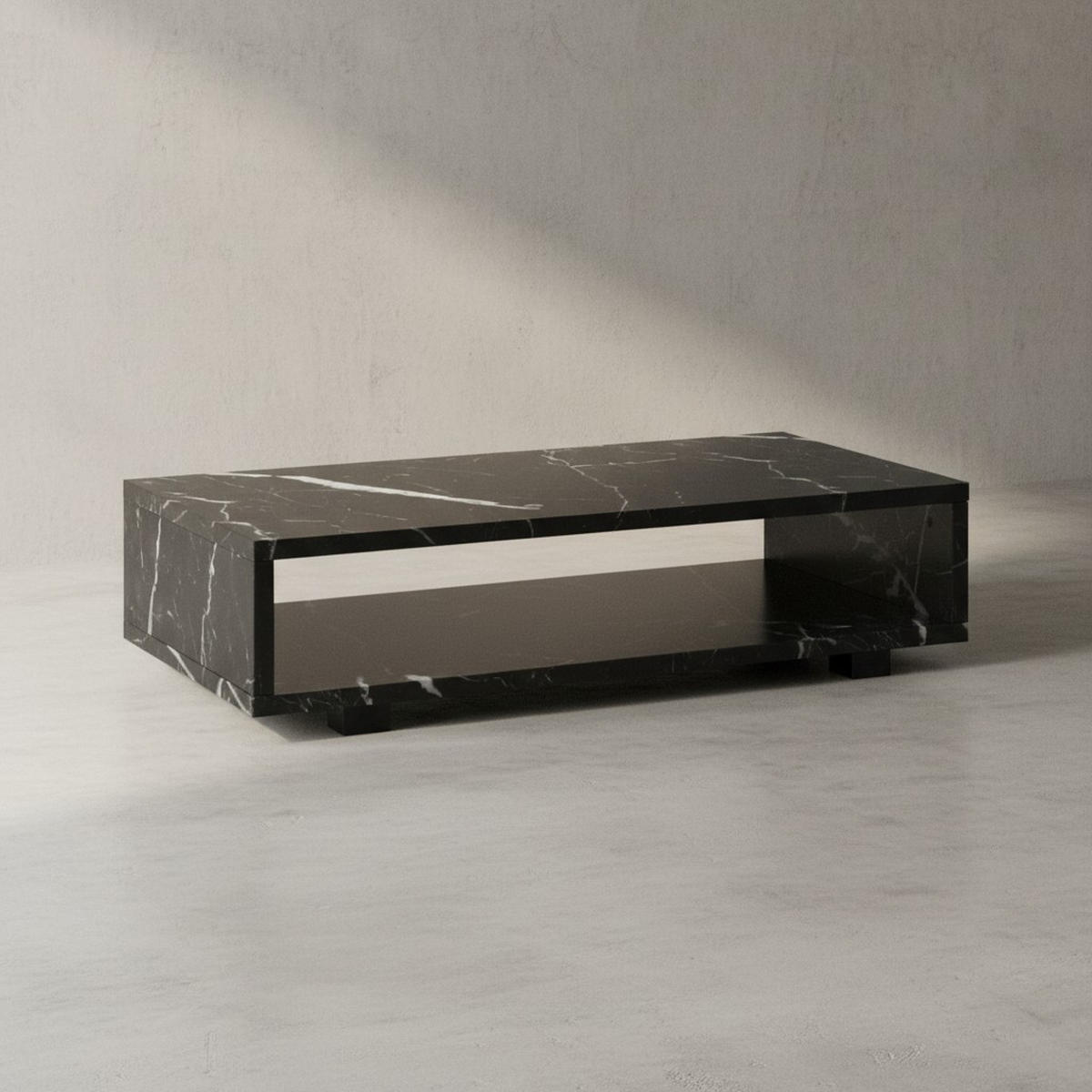 COUCHTISCH in Stein-Optik Modern mit Stauraum Rechteckig Schlicht, Schwarz 100x50x25 cm - Schwarz, Kunststoff (50/100/25cm) - KADIMA DESIGN