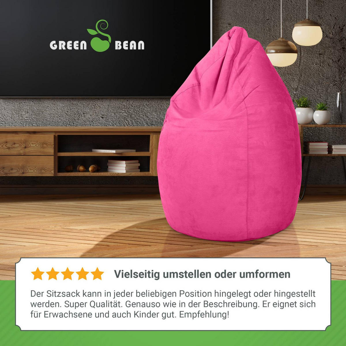 SITZSACK "Drop" 60x60x90cm - 220L - Pink, Textil (60/90/60cm) - Green Bean