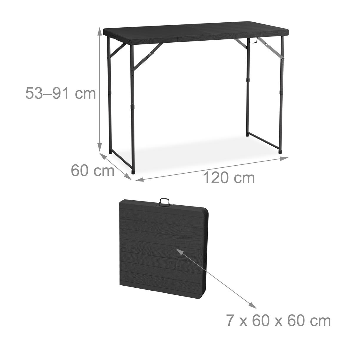 GARTENTISCH - Schwarz, Kunststoff/Metall (60/120/74cm) - Relaxdays