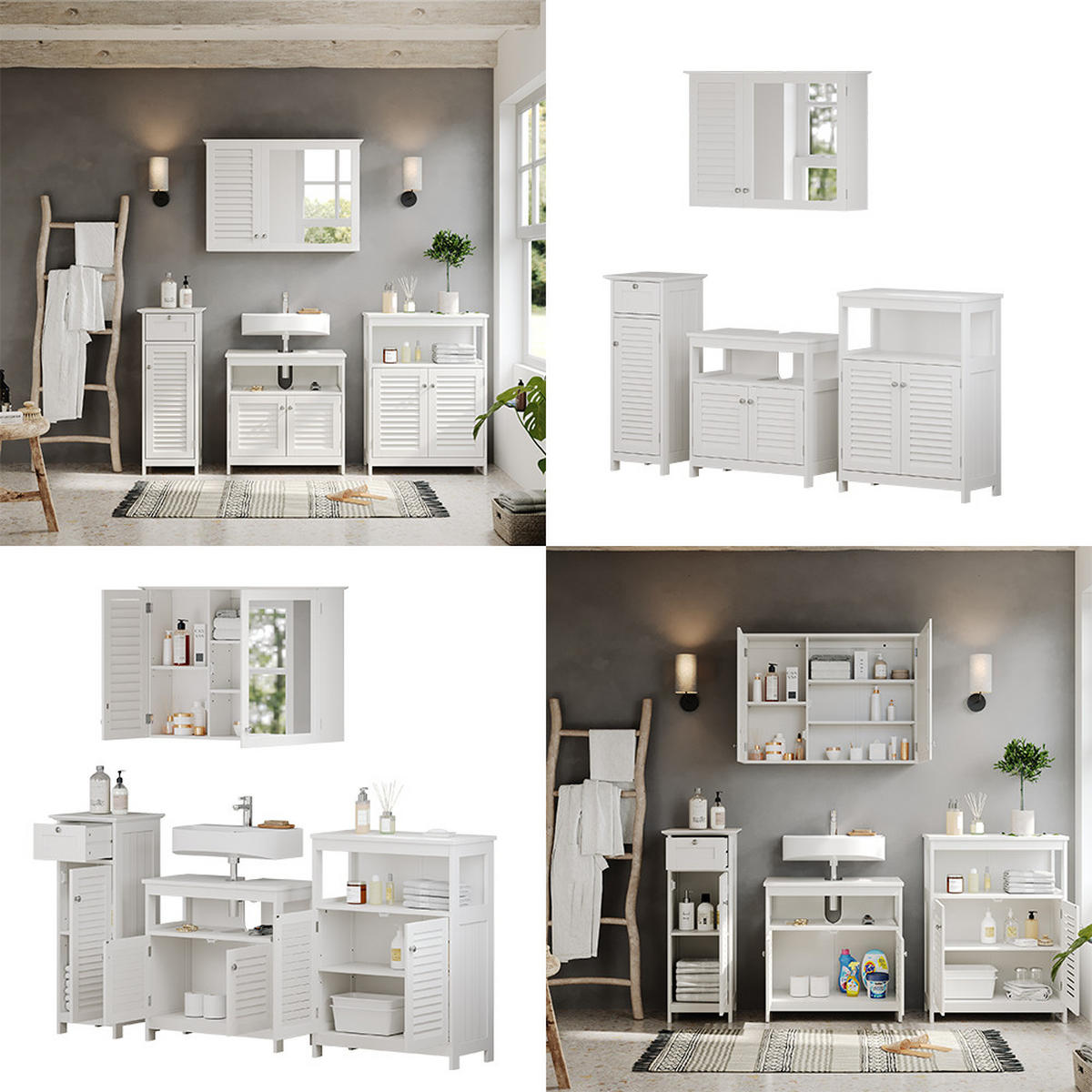BADMÖBEL-SET Riad Weiß 4 Teile, Option 2 - Weiß, Holzwerkstoff (60/60/30cm) - Vicco