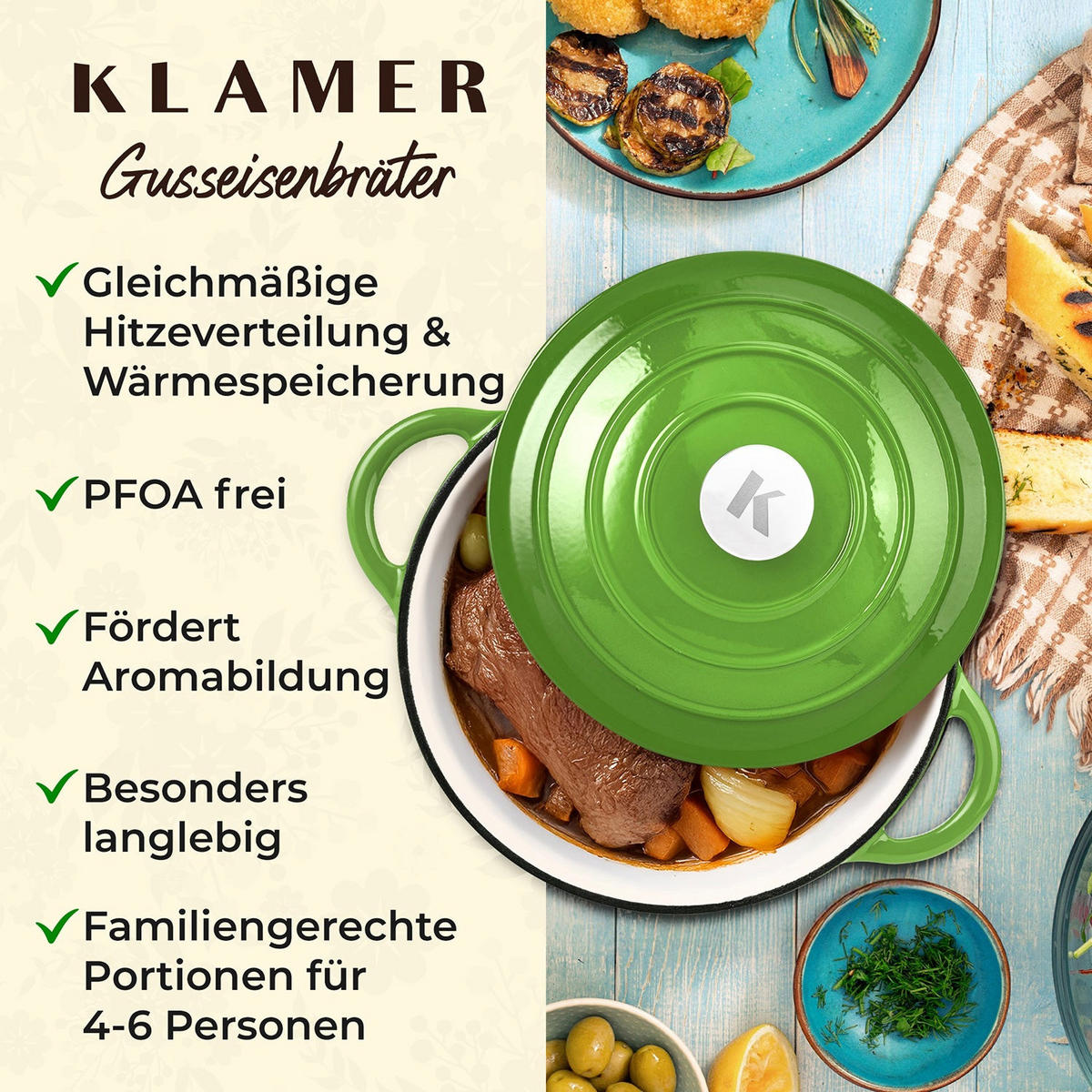 BRÄTER Gusseisen 5 L - Grün, Metall (33.5/26/17.5cm) - KLAMER