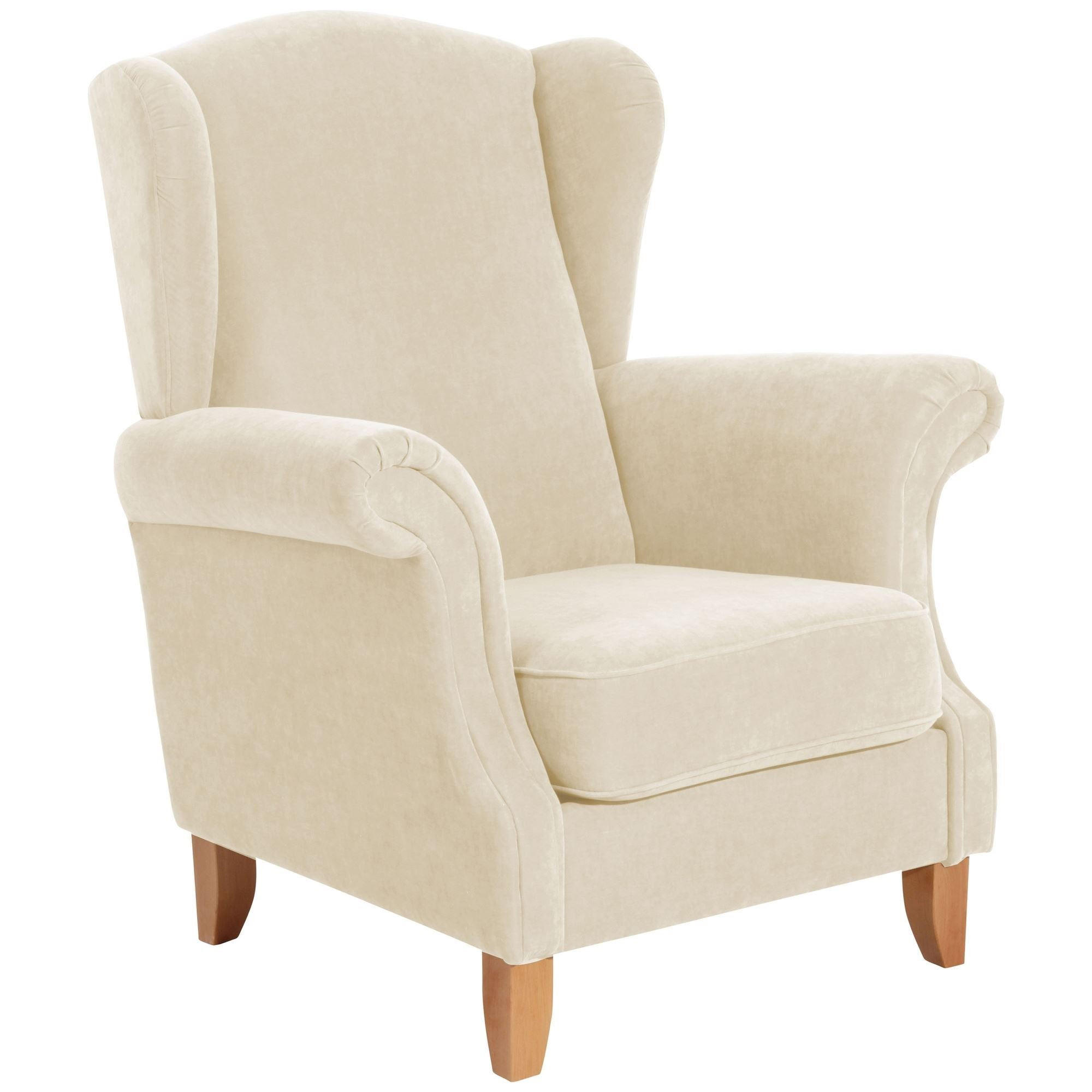 OHRENSESSEL Katria Bezug Veloursstoff Buche natur / creme - Weiß, Kunststoff (88/108/84cm) - 58aufmkessel