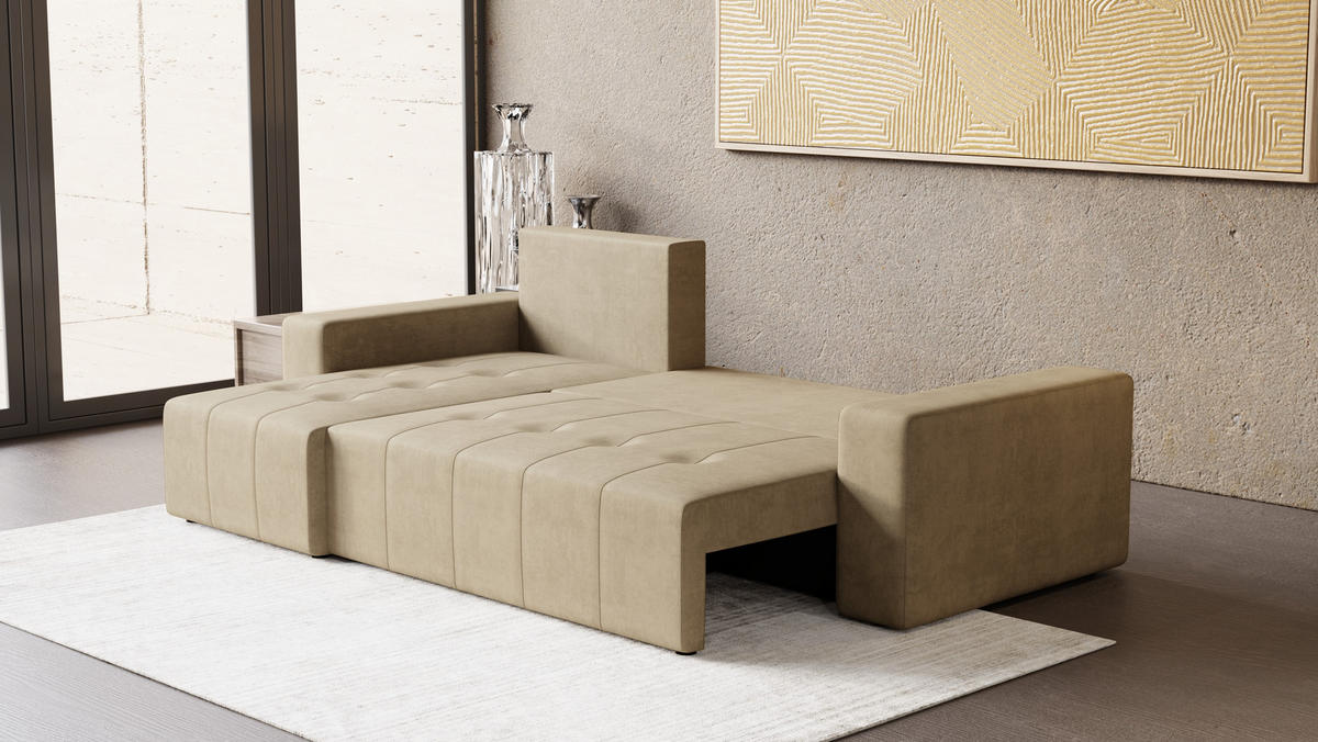 ECKSOFA Tico mit Bettkasten und Schlaffunktion, L-Form/XL-Form, Velourstoff, Universal - Cappuccino, Holzwerkstoff (246/145cm) - 4ALL HOME