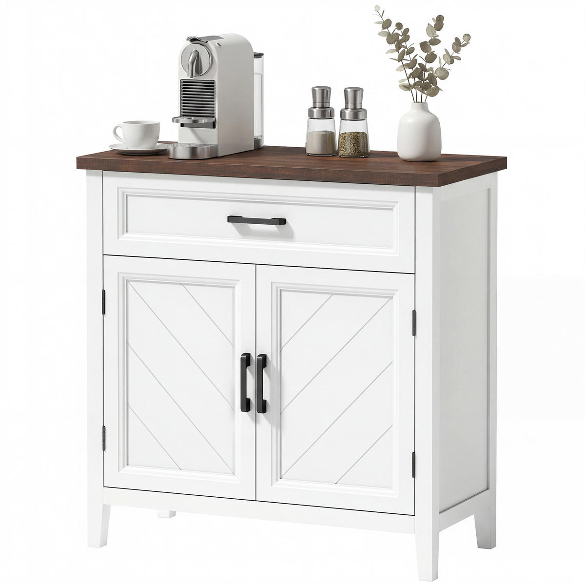 SIDEBOARD Weiß/Holzfarben, 2 Türen, 76/35/80 cm - Weiß, Holz (76/80/35cm) - PANGIVO
