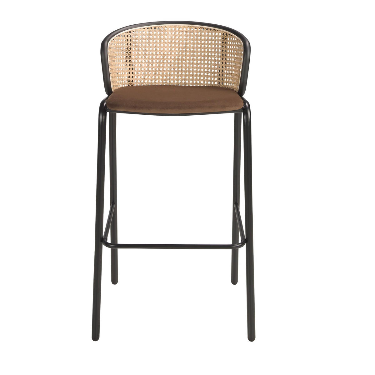 BARHOCKER Hocker aus Rattan und braunem Samt 51/50/95 cm - Schwarz/Braun, Textil (51/95/50cm) - ANGEL CERDA