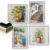 WANDBILDER 4er Set - 50x50 cm & 40x60 cm Silberner Rahmen - Zitronenblüten am Meer - Silberfarben, Kunststoff (50/50cm) - ArtPrintCave