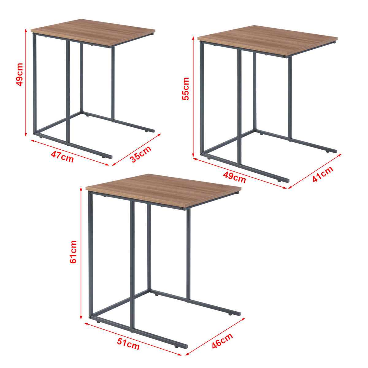 SATZTISCH Augustenborg im 3er Set - Nussbaumfarben/Schwarz, Holzwerkstoff/Metall (46/51/61cm) - [en.casa]
