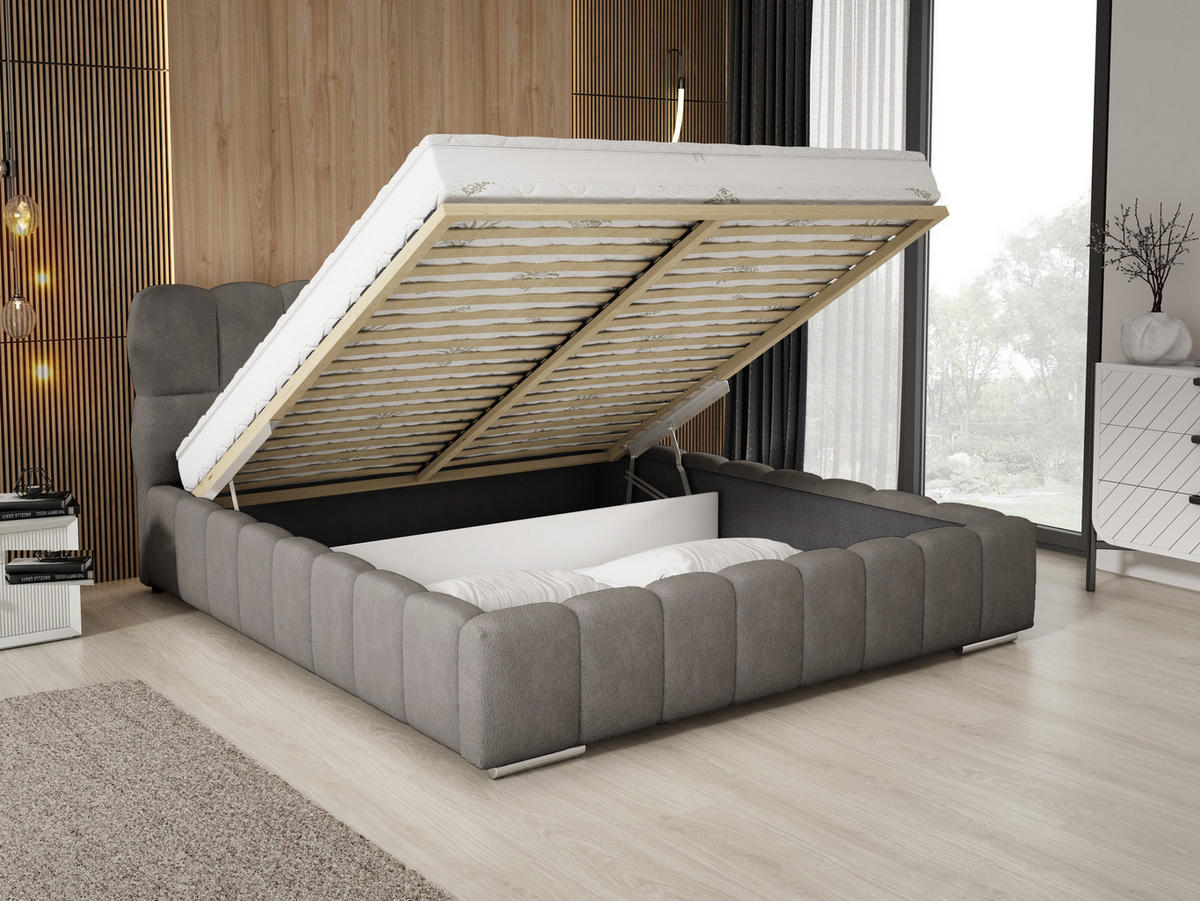 POLSTERBETT 200x200 cm Avilla mit Bettkasten, Lattenrost, Boucle, Dunkelgrau - Dunkelgrau, Holz/Textil (200/200cm) - Emporius