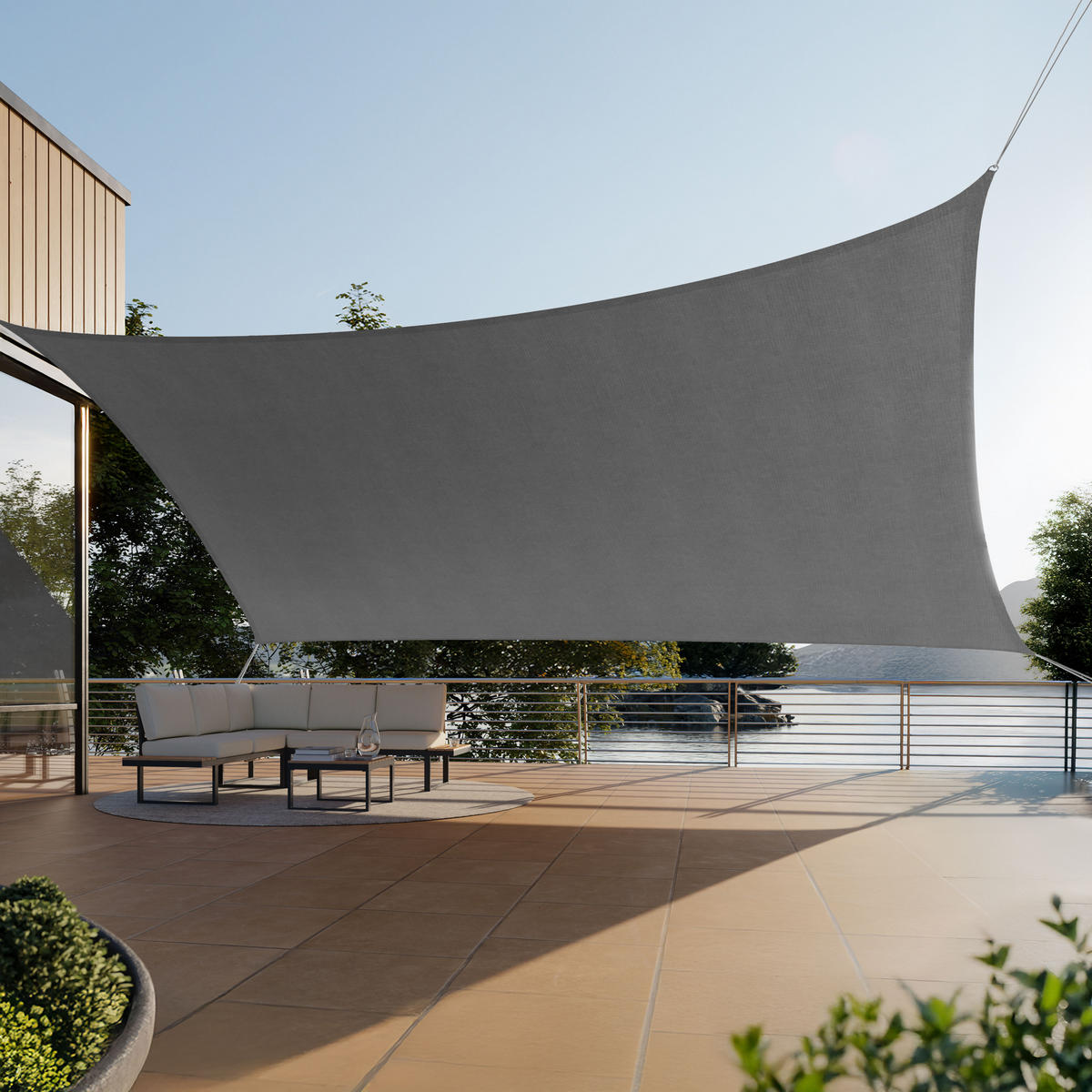 SONNENSEGEL Sunny,umfangreiches Montagematerial,grau - Grau, Kunststoff (600/400cm) - tectake