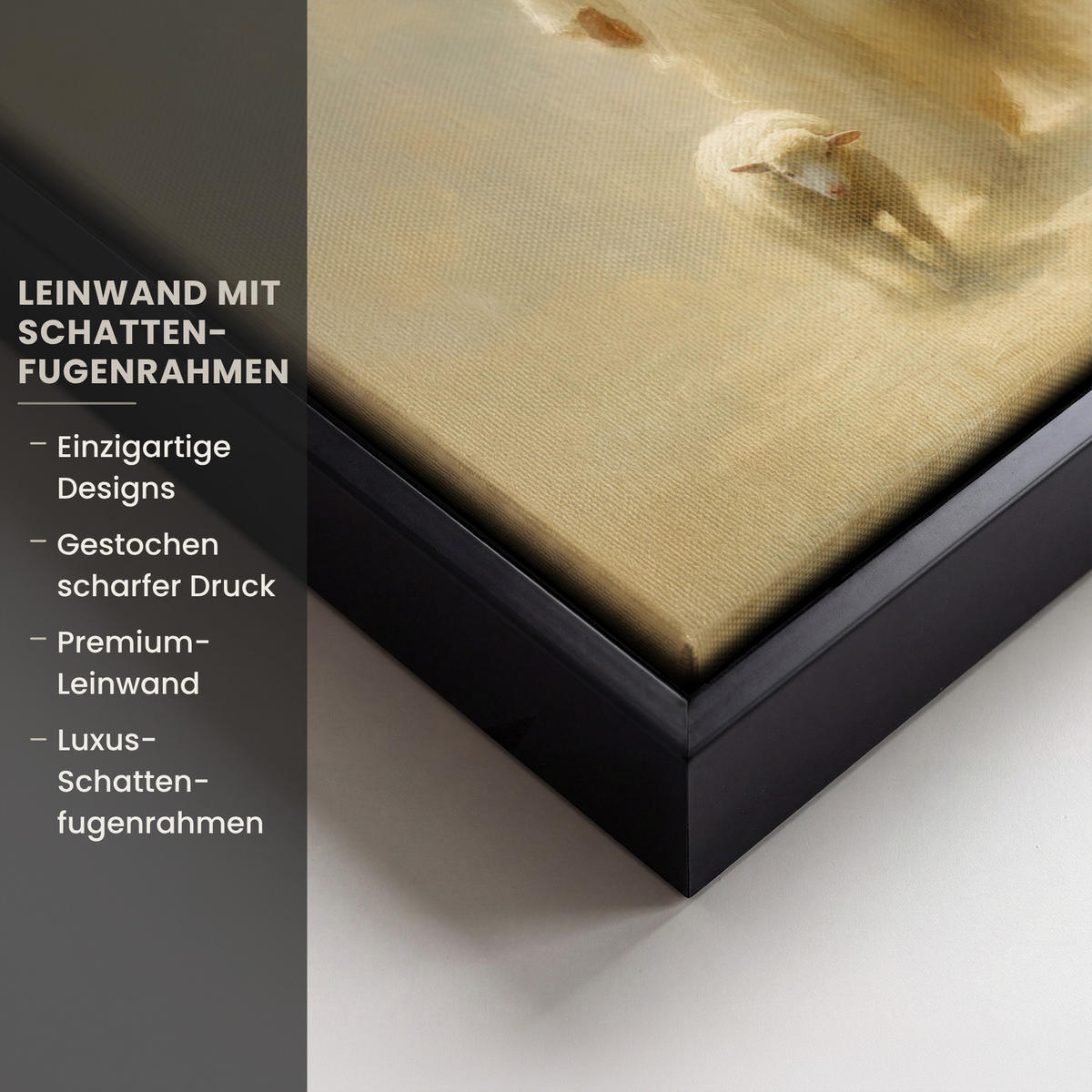 LEINWAND Bilder mit Rahmen - Schaf - Jesus - Pinselstriche - Abstrakt - 20x20 - Beige, Textil (20/20cm) - MuchoWow