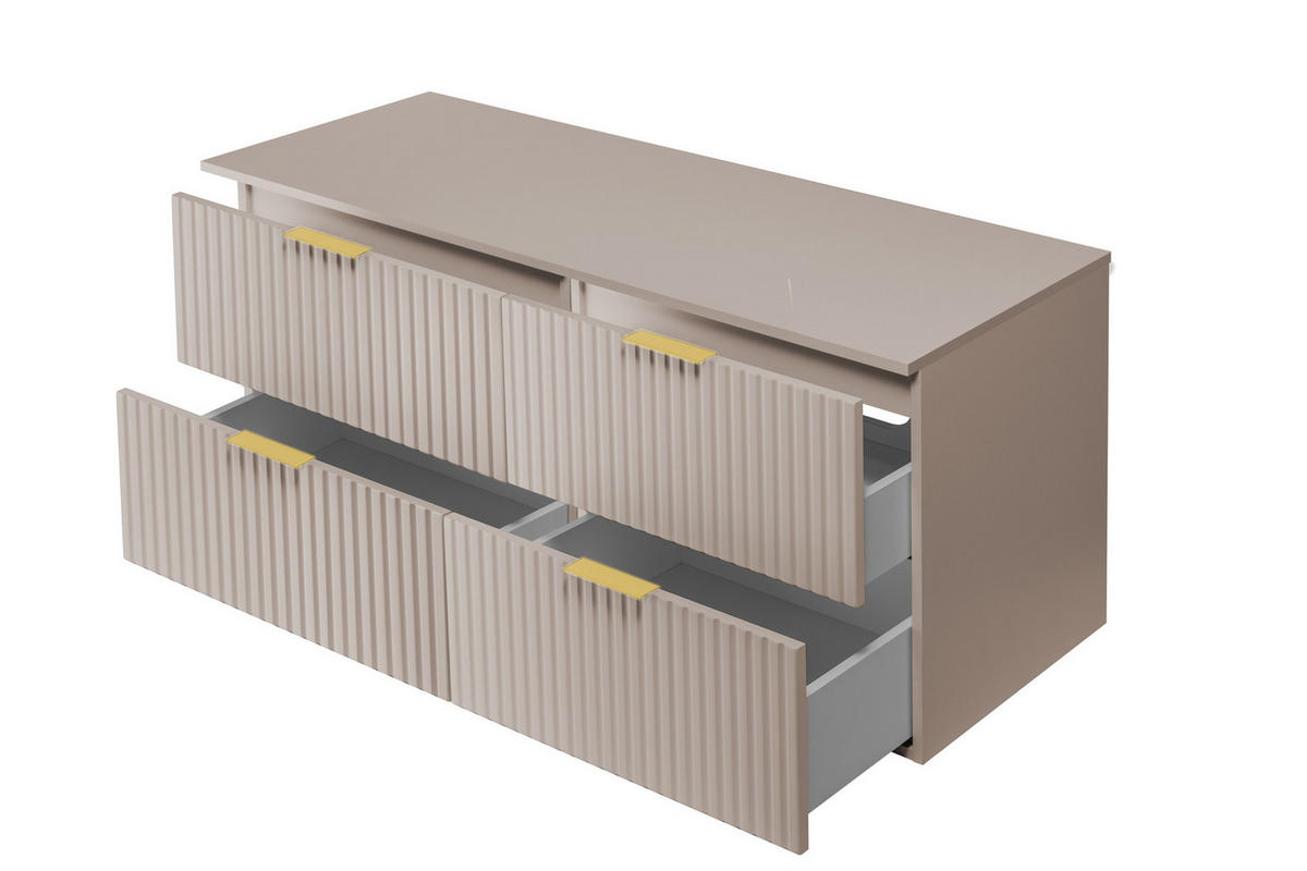 WASCHBECKUNTERSCHRANK, Kaschmir, 120 (2 x 60) x 57 x 46 cm, goldener Griff+ Arbeitsplatte - Beige/Goldfarben, Holzwerkstoff (120/57/46cm) - 3XE LIVING