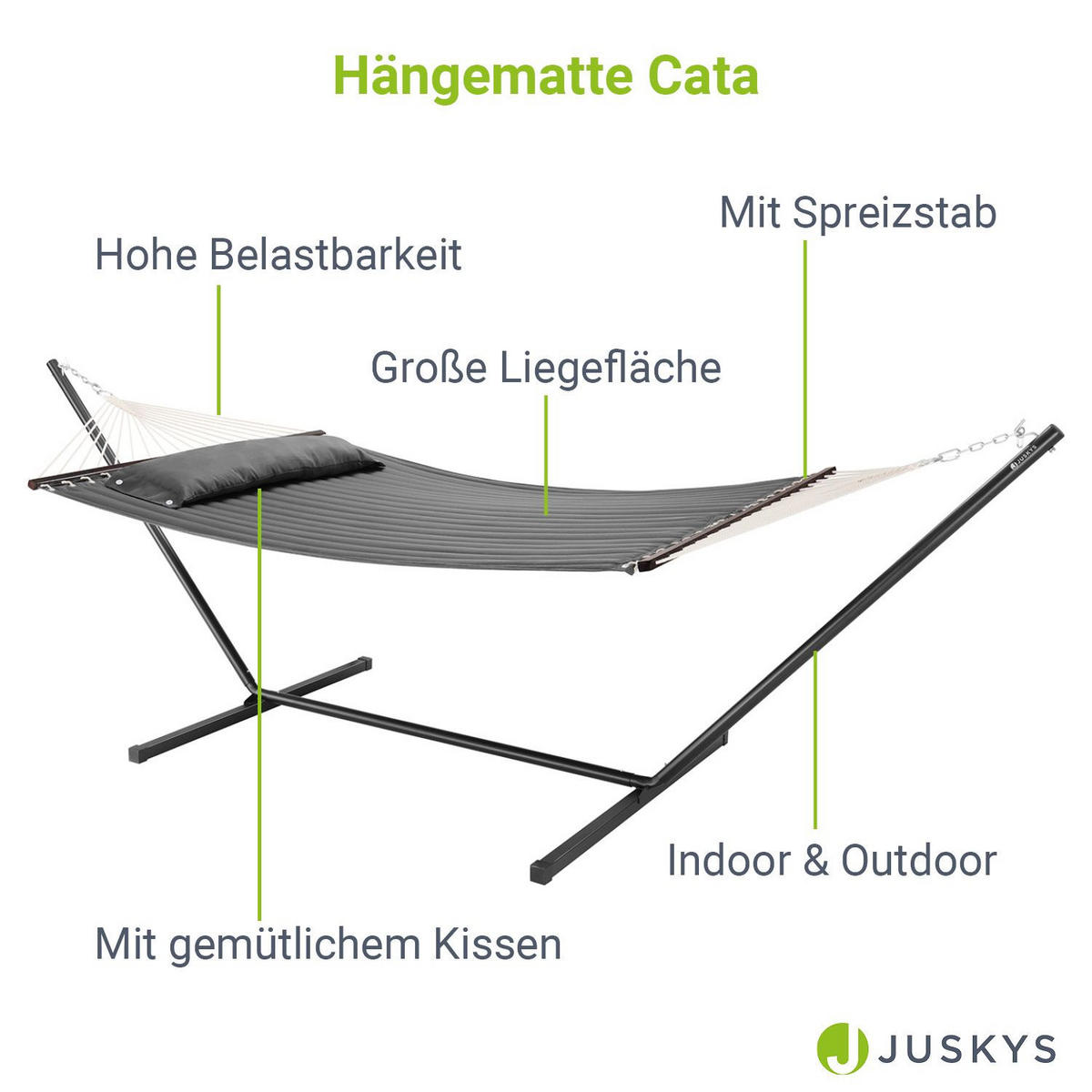 HÄNGEMATTE Cata anthrazit 360x120x115 cm inkl. Kissen - Anthrazit, Textil/Metall (140/115/360cm) - Juskys