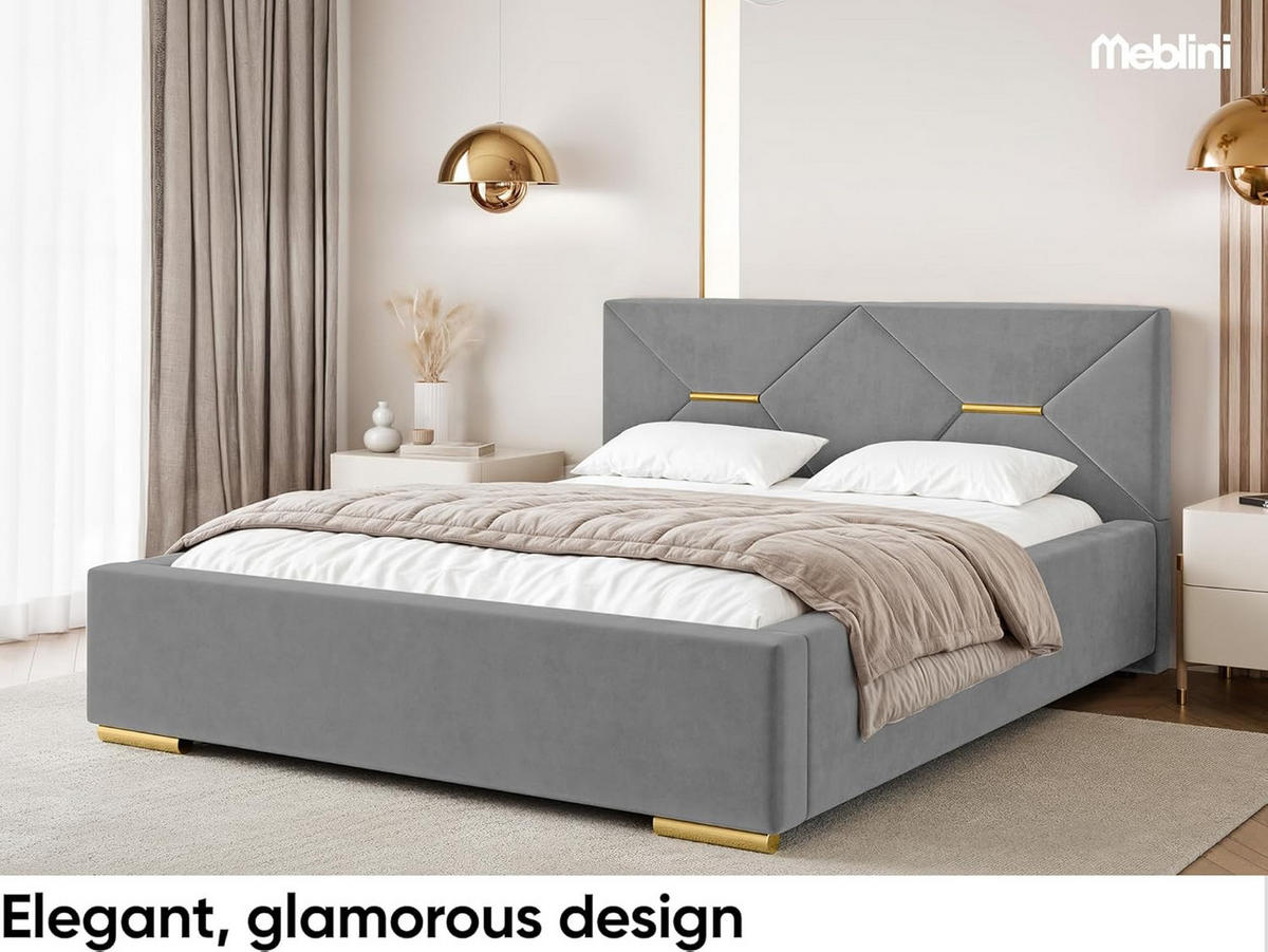 BETT LIZZY - Goldfarben/Grau, Holzwerkstoff (120/200cm) - Meblini