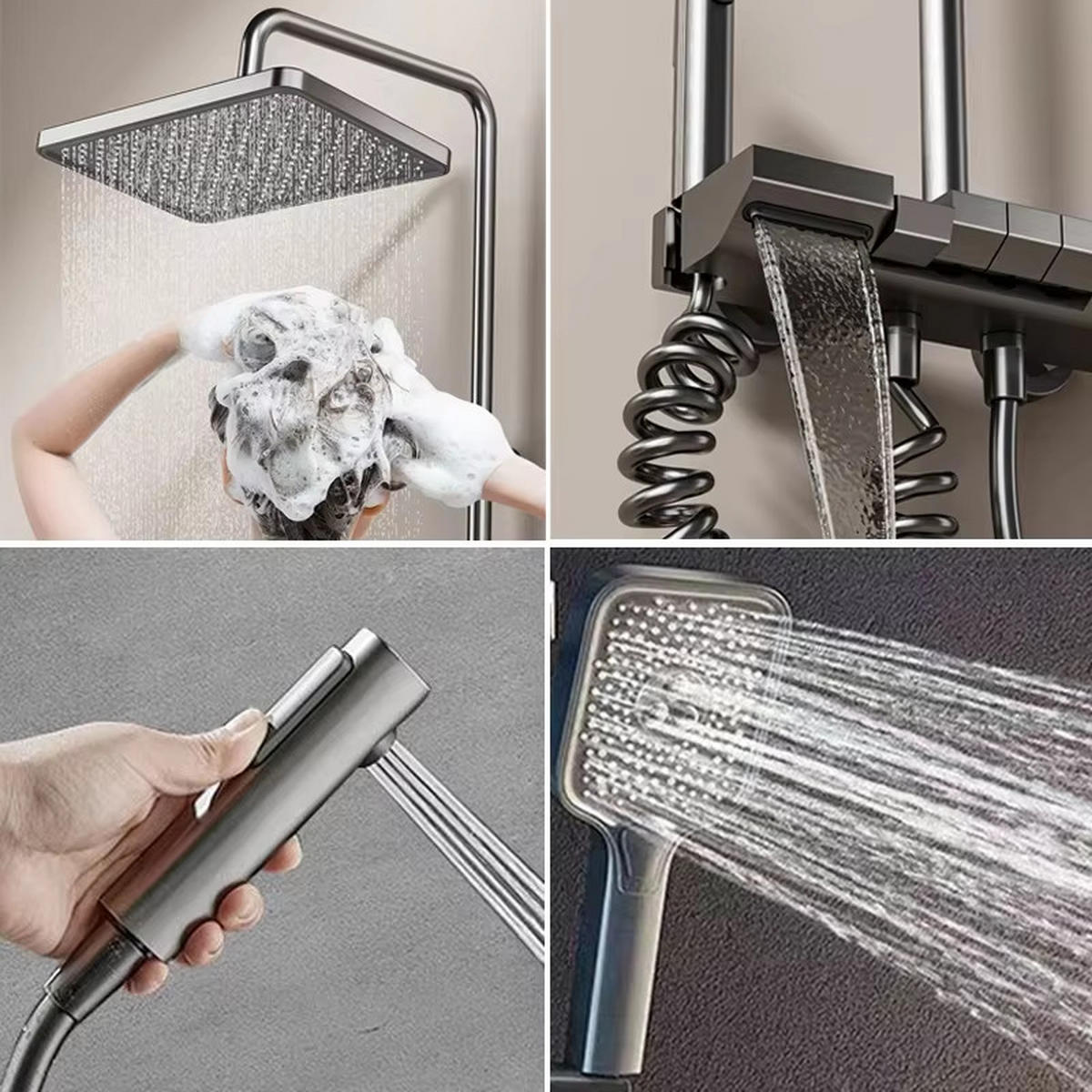 ÜBERKOPFBRAUSESET Aluminium Digitalanzeige, LED Klavierknopf, Duschkopf - Dunkelgrau, Metall (20/125/30cm) - Bextcok