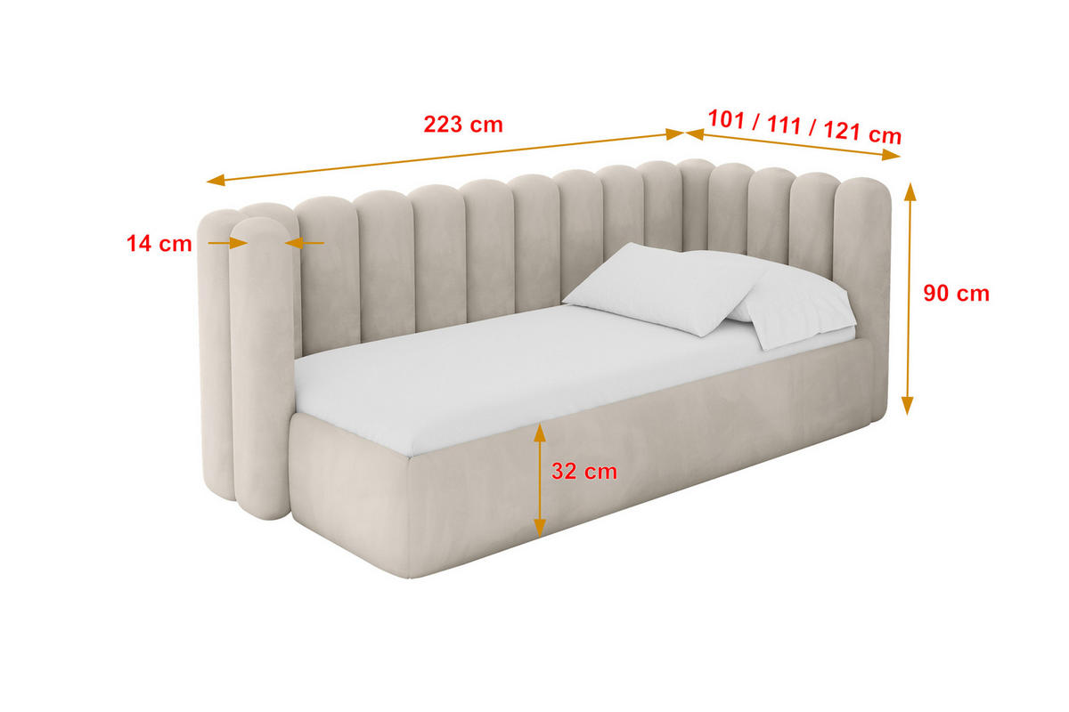 EINZELLBETT Jugendbett mit Bettkasten und Matratze H3/H4, Links - HUGY 100x200 Beige - Ecru, Holzwerkstoff/Textil (100/200cm) - ALTDECOR