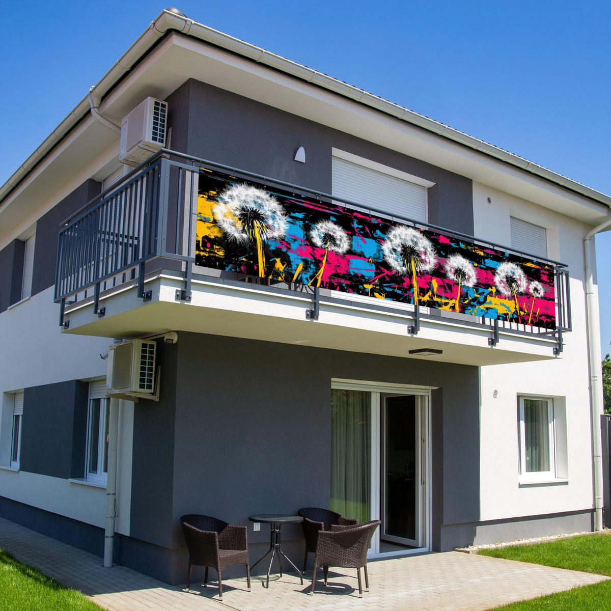 BALKON-SICHTSCHUTZ Straßenkunst - Bunt - Wand - Schwarz, Kunststoff (500/110cm) - MuchoWow