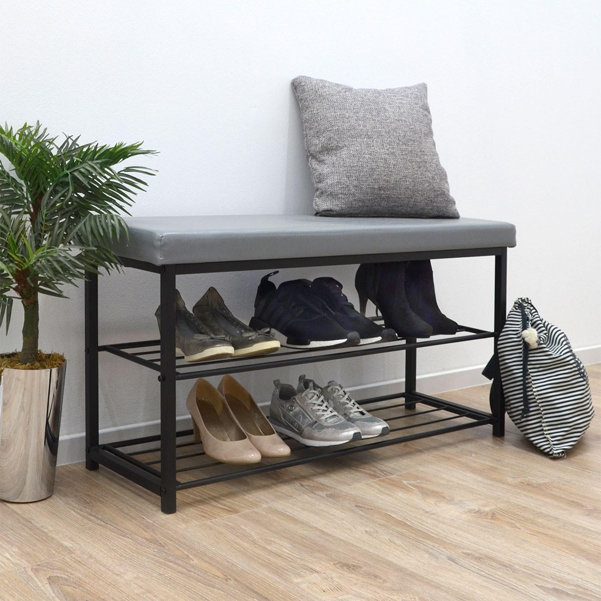 SITZBANK-SCHUHREGAL 96/32,5/51 cm, Grau - Grau, Kunststoff (32.5/51/96cm) - Dunedesign