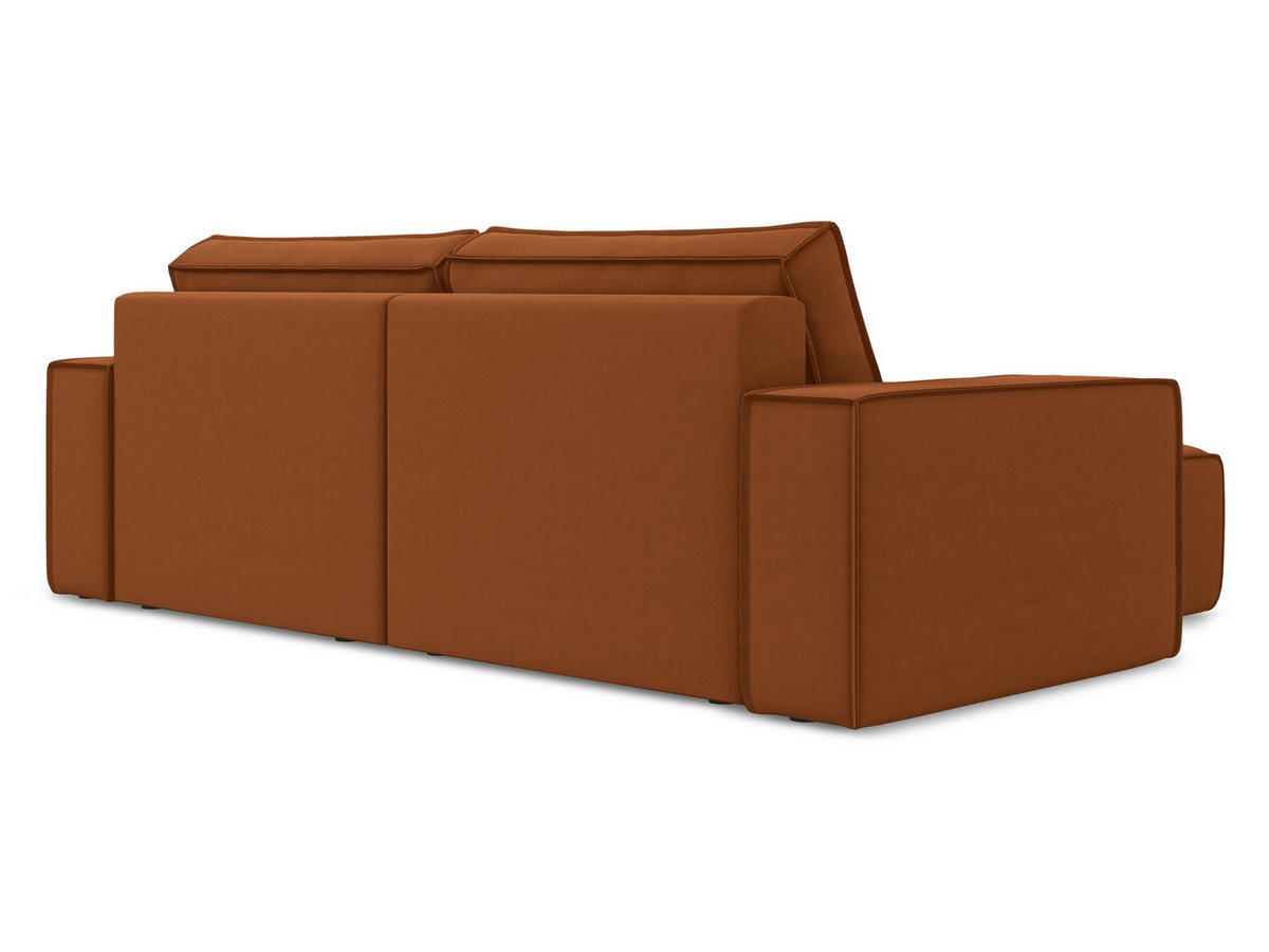 ECKSOFA mit Schlaffunktion Samt Stoff Orange - Terra cotta/Schwarz, Kunststoff/Textil (148/257cm) - Makamii