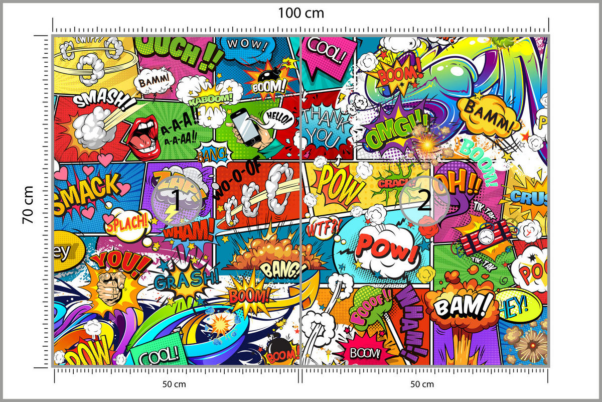 FOTOTAPETE für Jugendzimmer Comic Farbige Texte Rauch Lippen 100x70 - Blau/Beige, Papier (100/70cm) - Muralo