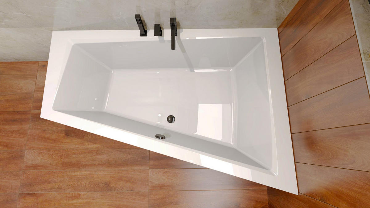 BADEWANNE Eckwanne INTIMA 160/90 Rechts + Schürze + Ablage Ablauf Füße - Weiß, Kunststoff (90/55.5/160cm) - bad land