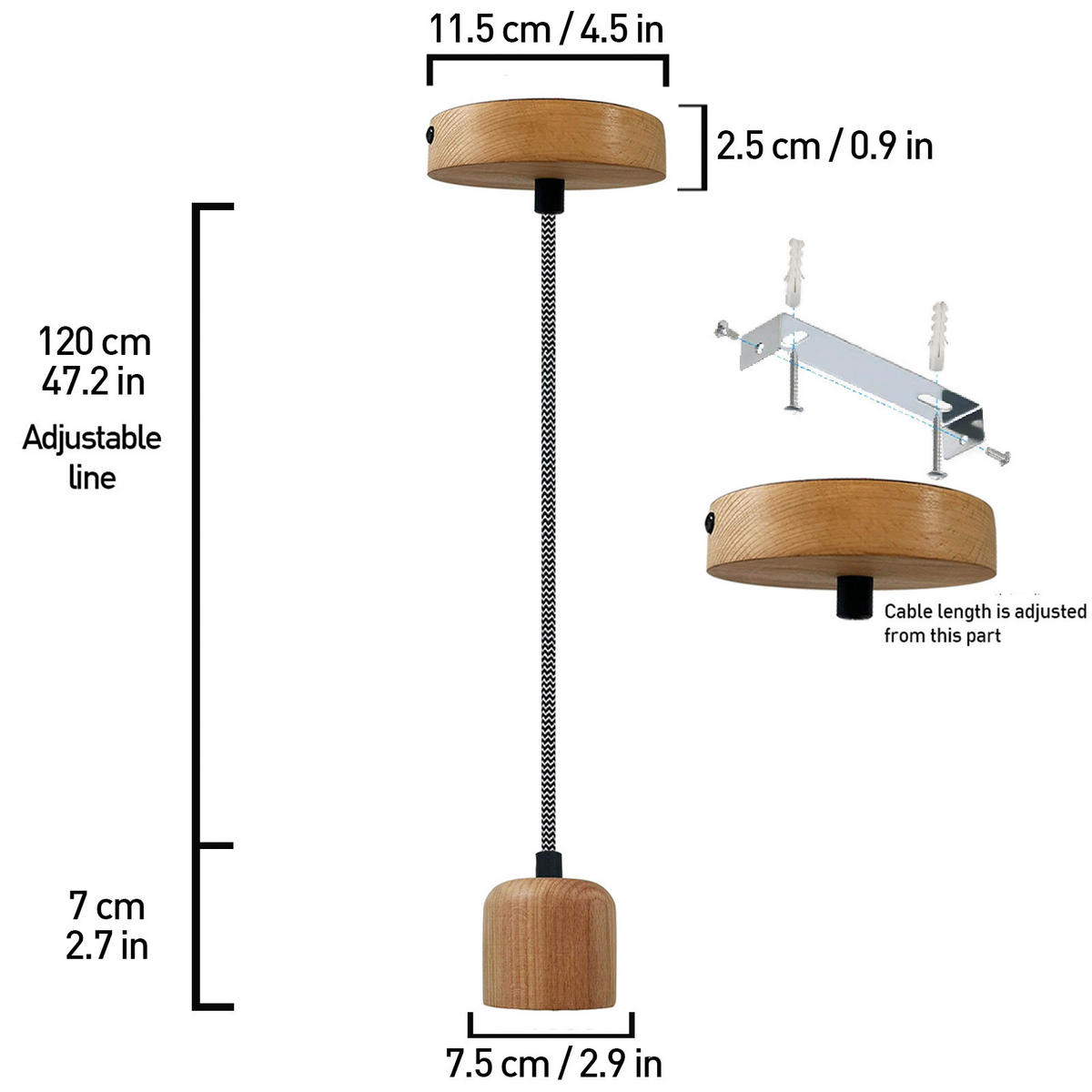 PENDELLEUCHTE Erdy Textilkabel 7.5/7 cm - Nussbaumfarben, Holz/Textil (7/7.5/7cm) - Bamyum