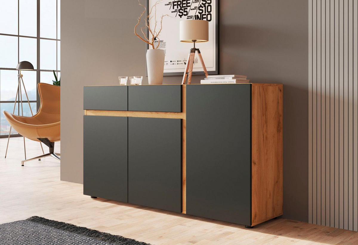 SIDEBOARD Morongo Eiche Kraft Gold / anthrazit 149 / 40 / 86cm - Eichefarben/Anthrazit, Holz/Holzwerkstoff (149/86/40cm) - Feldmann-Wohnen