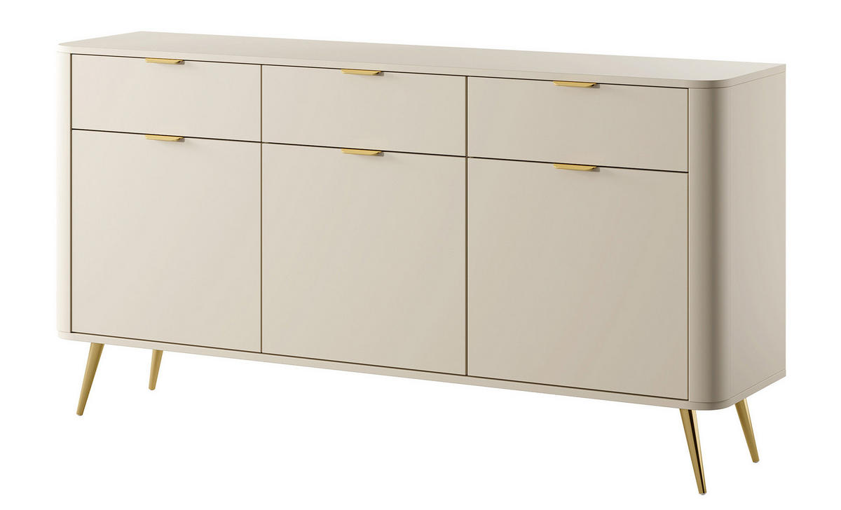 SIDEBOARD Oval Beige 163,5 cm - Beige/Goldfarben, Holzwerkstoff/Metall (163.5/84/38cm) - Selsey