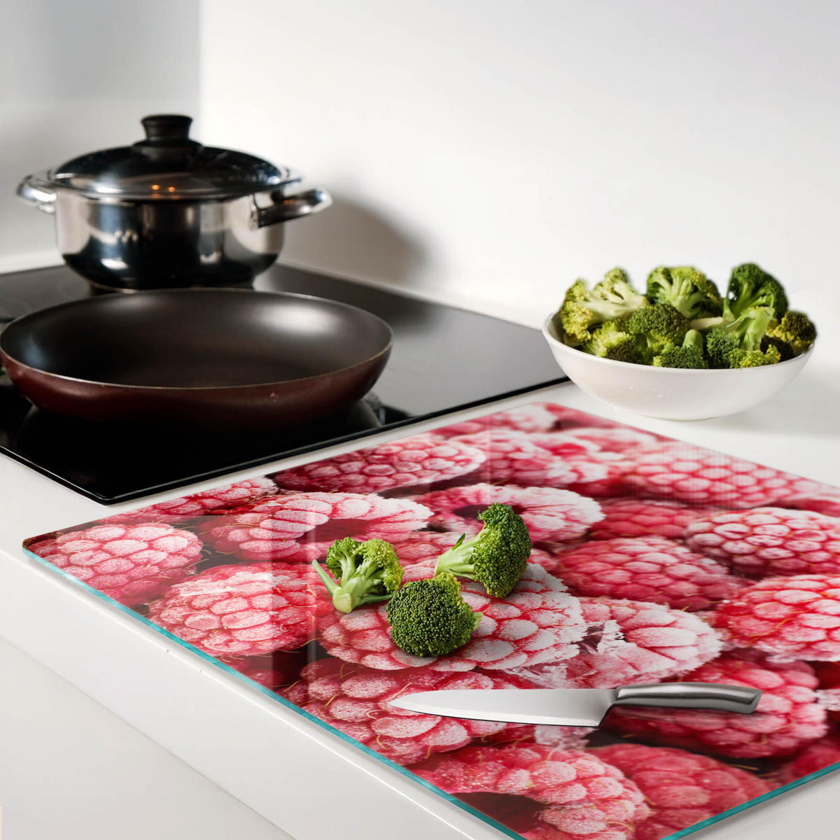 GLASPLATTE 60x52 cm Gefrorene Himbeeren - Rot, Glas (60/0.4/52cm) - TULUP