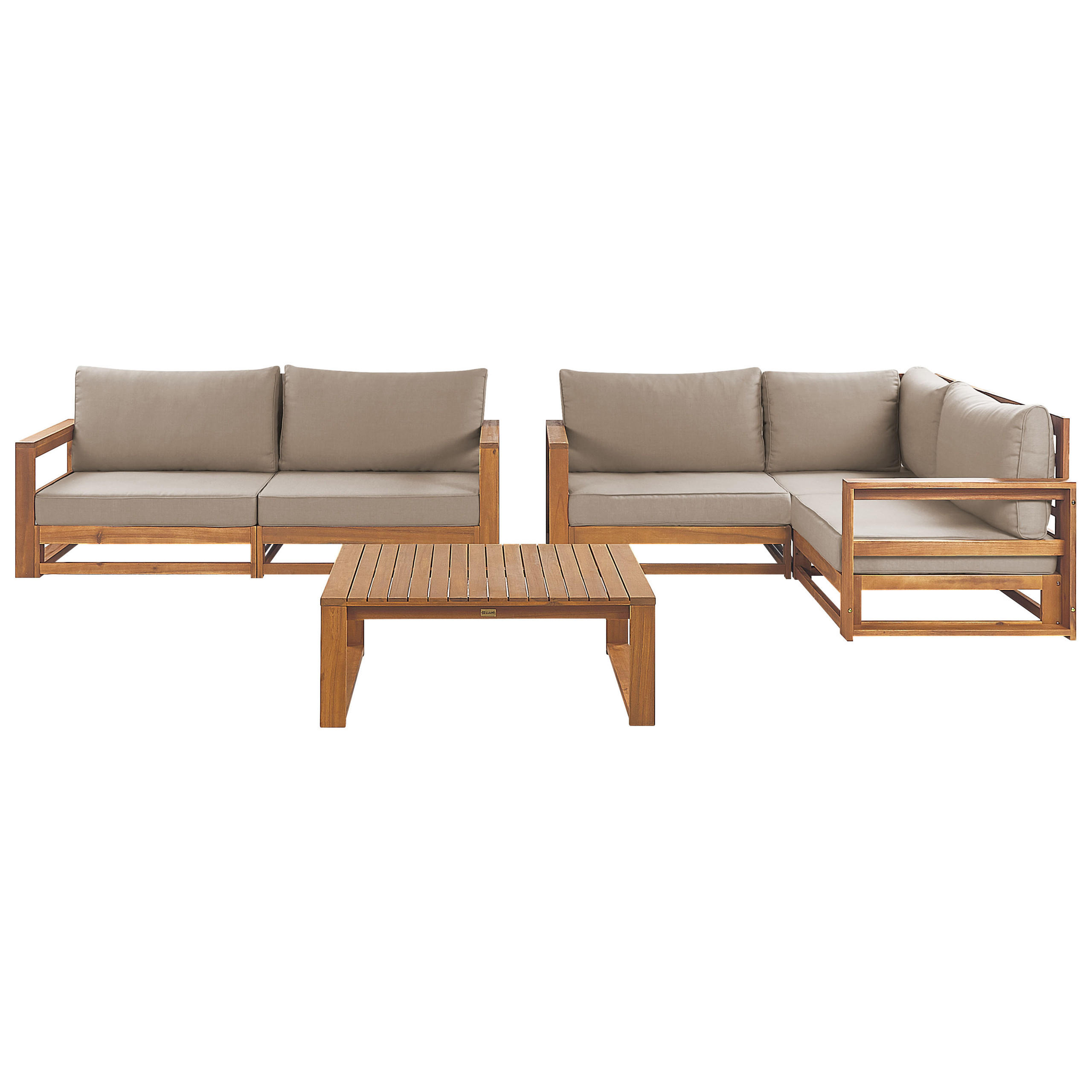 4-SITZER LOUNGE SET zertifiziertes Holz hellbraun Auflagen taupe Timor II - Taupe, Holz - Beliani